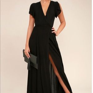 Lulus Heart of Marigold Black Wrap Maxi Dress